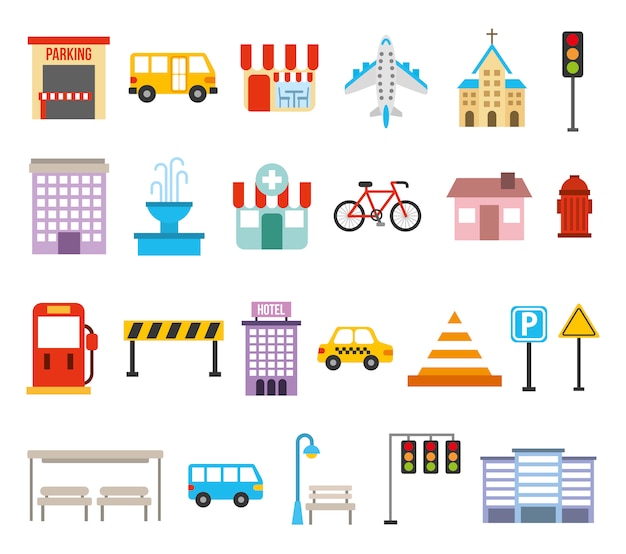 Free vector bundle of city urban icons