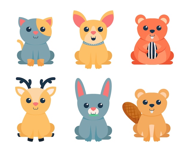 Bundle of cute animal cartoon characters collection,  flat Colorful   illustration