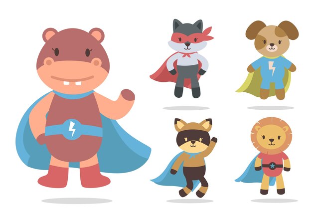 Набор милых мультфильмов животных с коллекцией персонажей-талисманов супергероев
