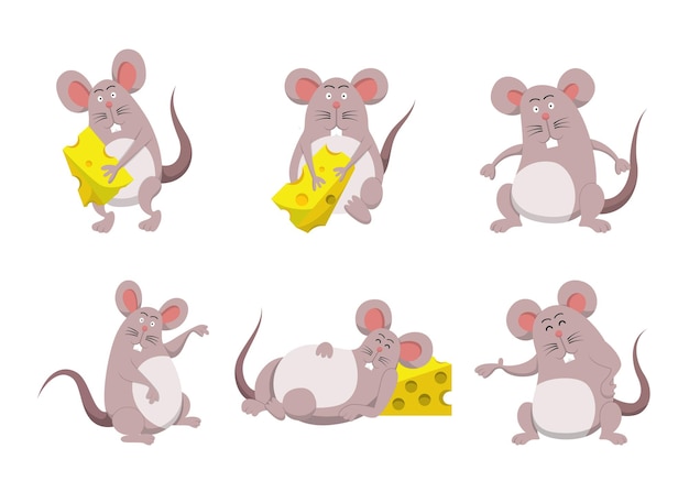 Free vector bundle of cute rat and cheese cartoon characters collection