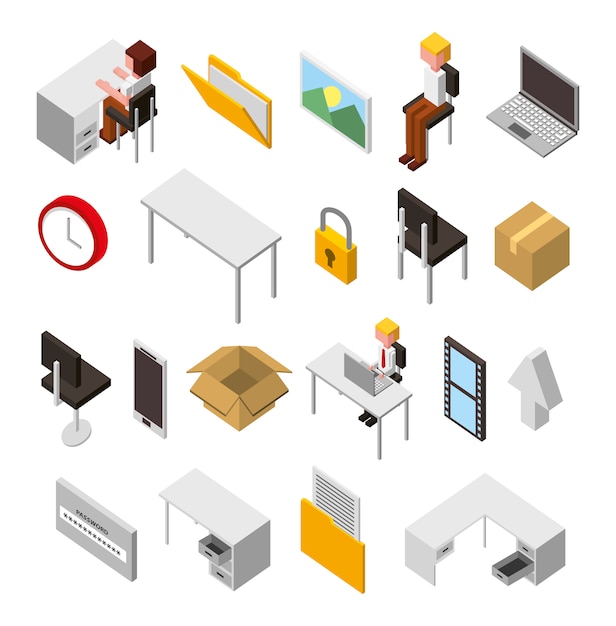 Bundle of data center storage isometric set icons