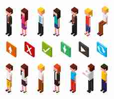 Free vector bundle of data center and users avatars isometric set icons