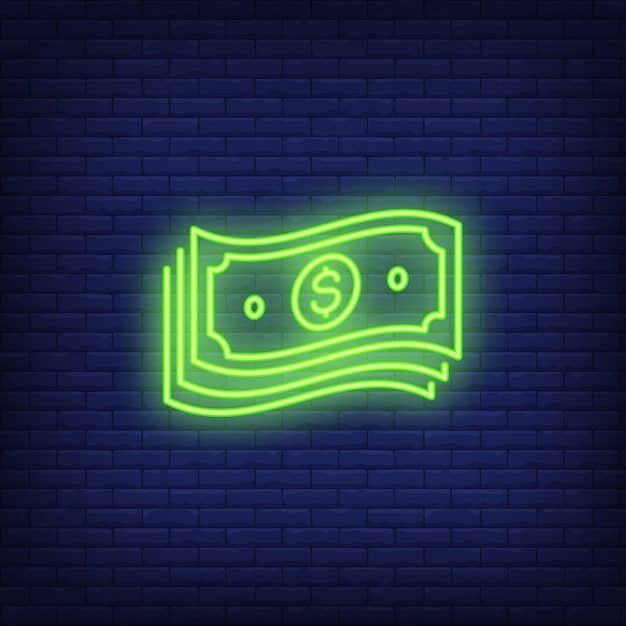 Free vector bundle of dollar bills neon sign