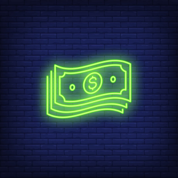 Bundle of dollar bills neon sign