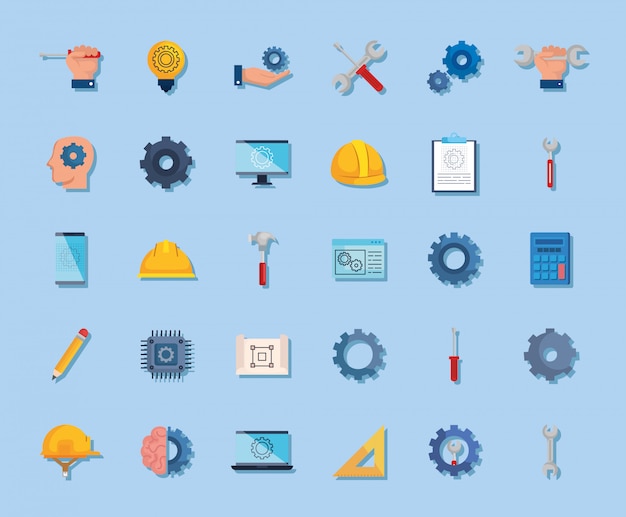 Bundle of engineering set icons