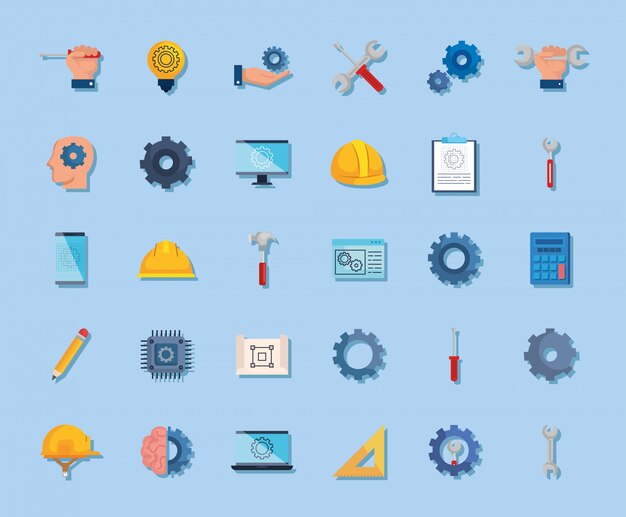 Bundle of engineering set icons