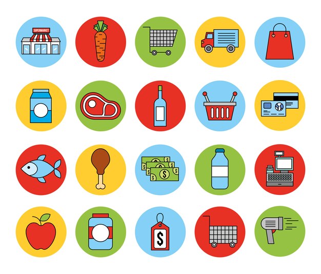 Bundle of grocery market icons