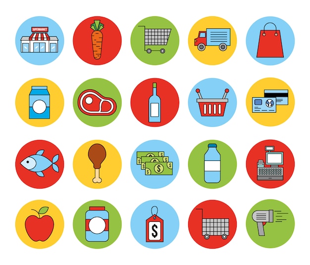 Bundle of grocery market icons