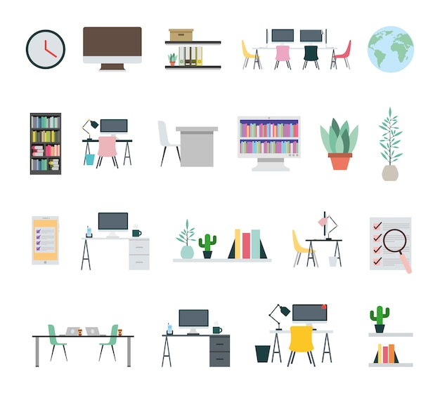 Bundle of office equipment icons