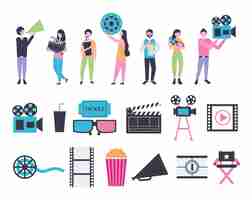 Free vector bundle of people and cinema entertainment icons