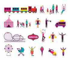 Free vector bundle of people and circus fair set icons