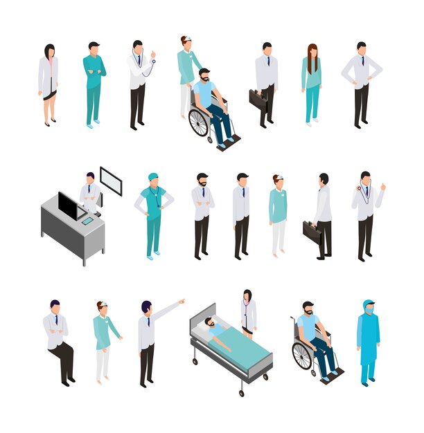 Bundle of professional medical staff and icons