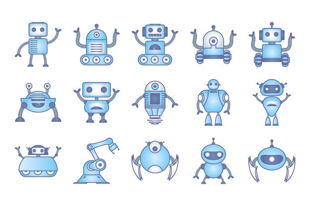 Bundle of robots cyborg set icons