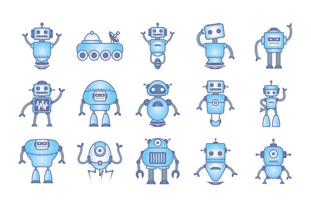 Free vector bundle of robots cyborg set icons