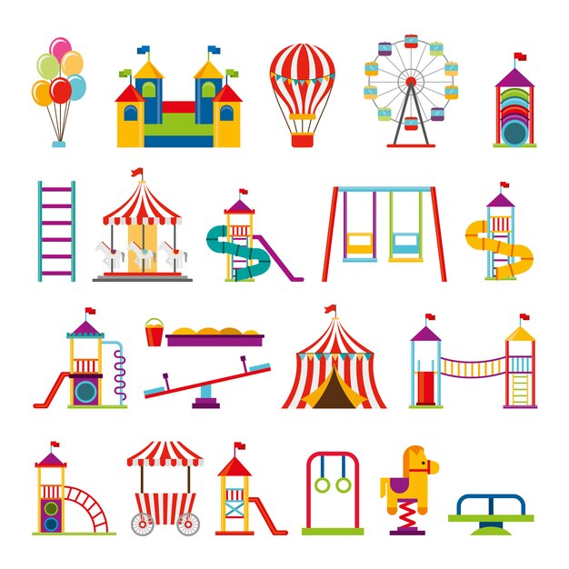 Bundle of set amusement park icons