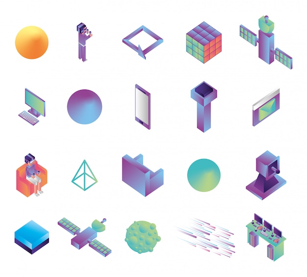 Free vector bundle of virtual reality technology icons