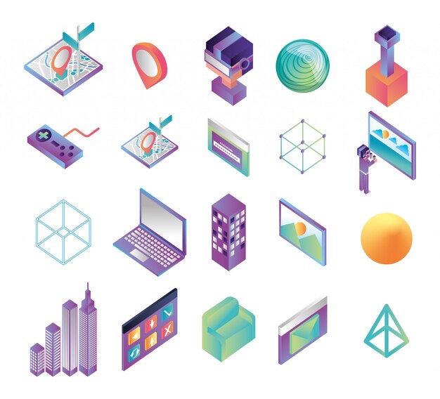 Bundle of virtual reality technology icons