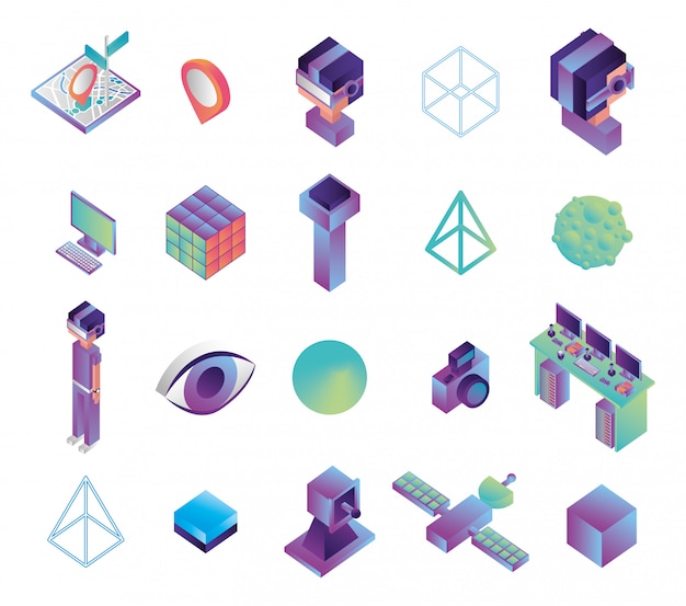 Bundle of virtual reality technology icons