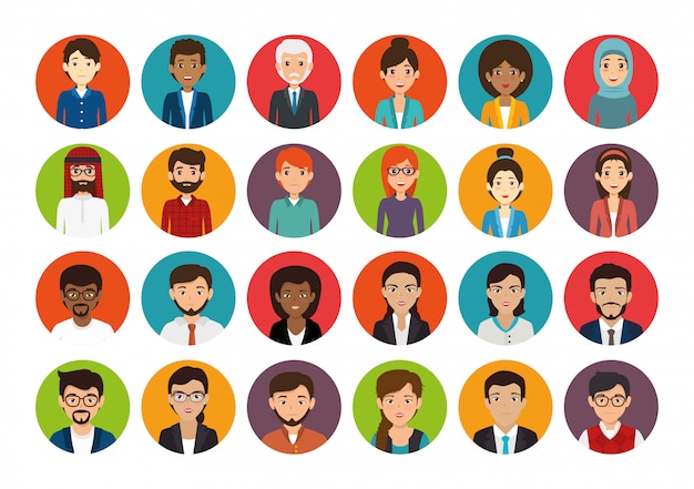 Bundle with set of face business people