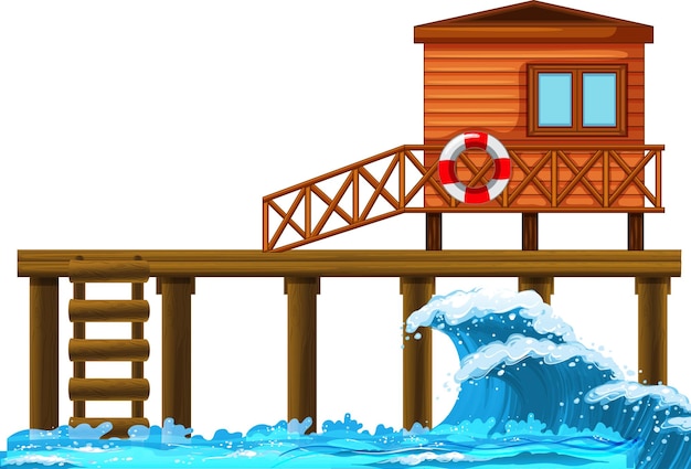 Free vector bungalow with pier on white background