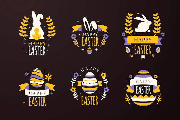 Free vector bunnies and eggs with wheat easter badges