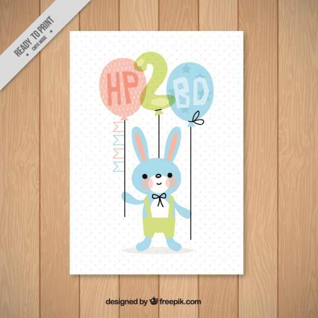 무료 Vector 토끼 생일 카드