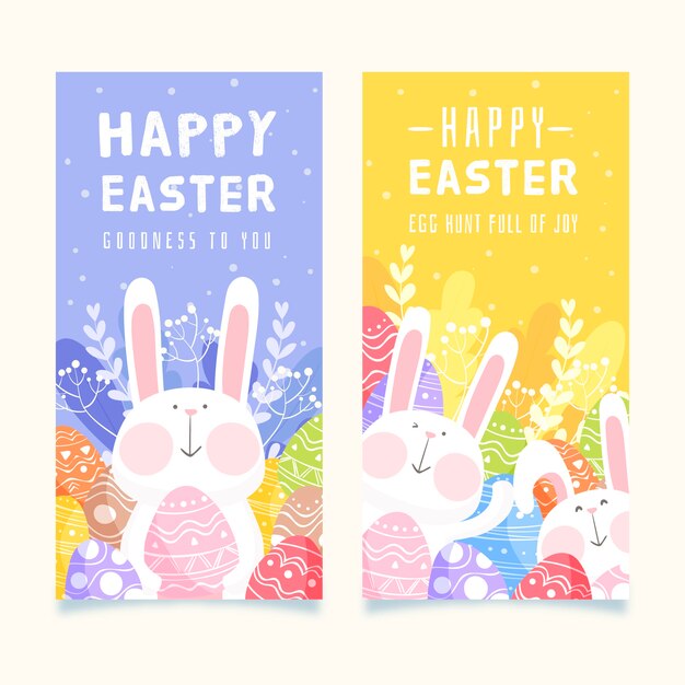 Free Vector bunny spring easter day banner collection
