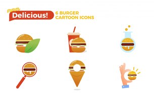 Vettore gratuito set di icone del fumetto di hamburger