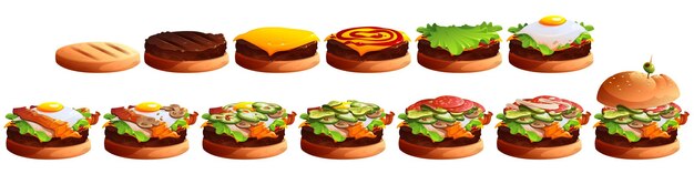 Этапы приготовления бургера Слои гамбургера