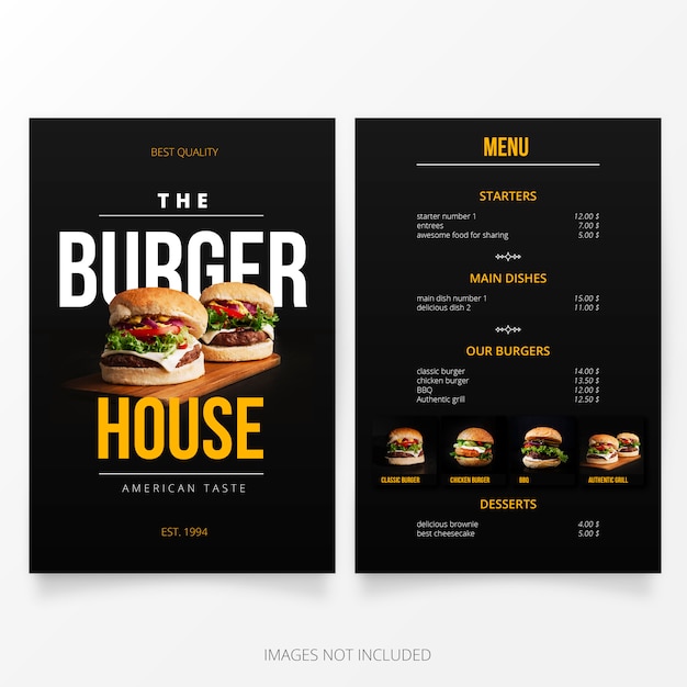 Шаблон меню burger house