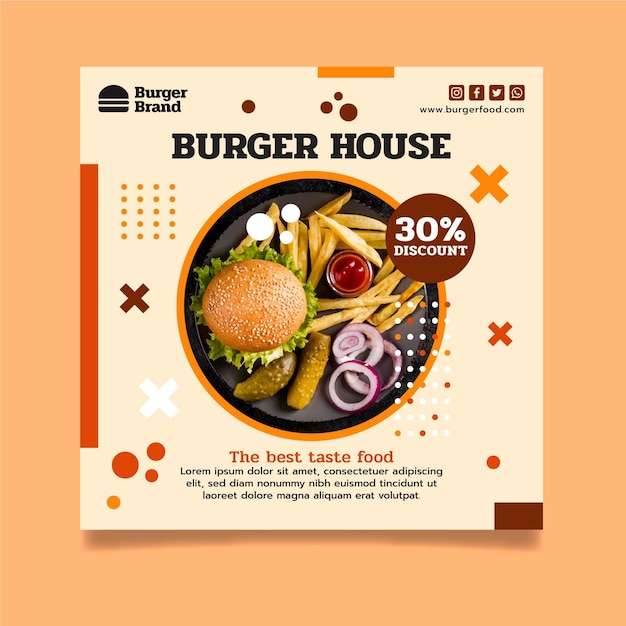 Vettore gratuito modello di volantino quadrato burger house