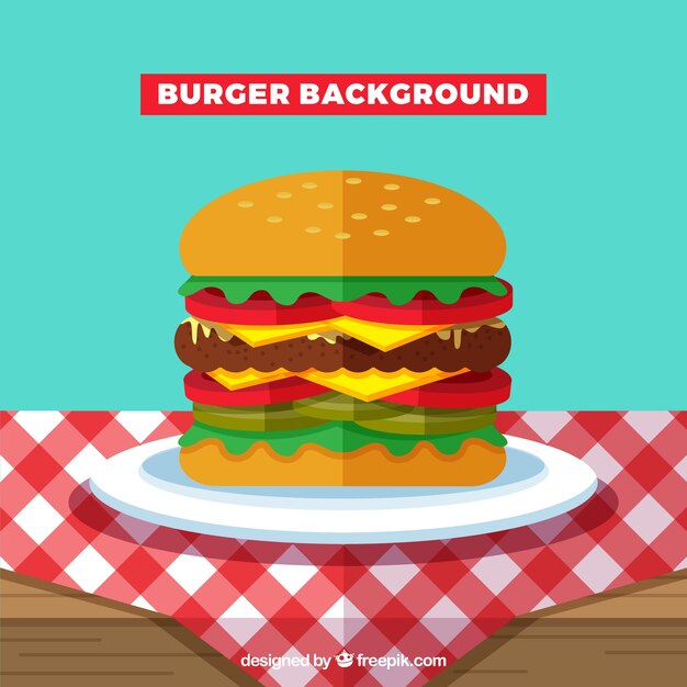 Vettore gratuito illustrazione di burger con sfondo blu