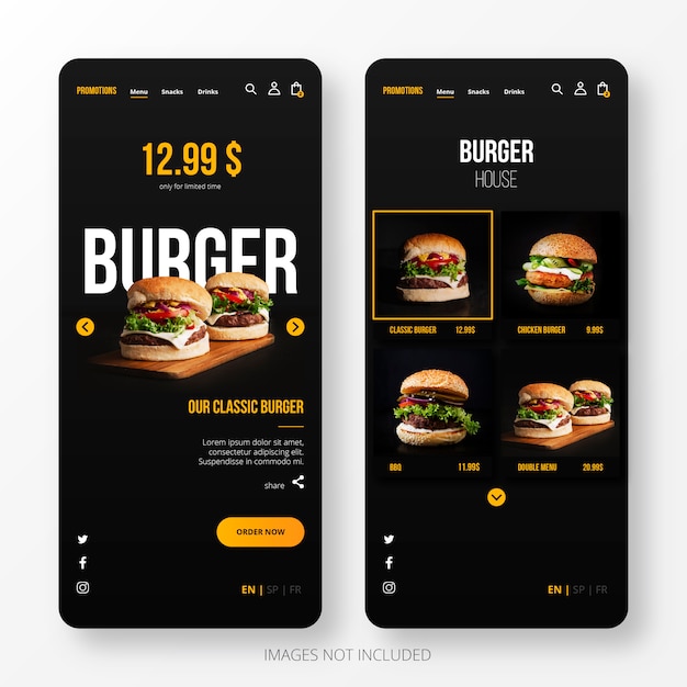 Vettore gratuito burger landing page per mobile