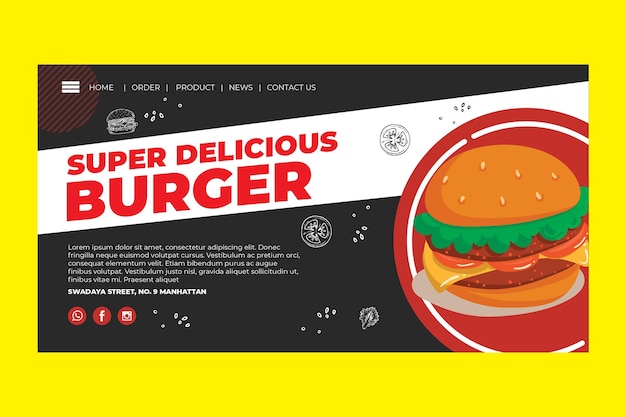 Modello di landing page dell'hamburger