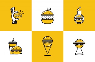 Free vector burger line art icon set