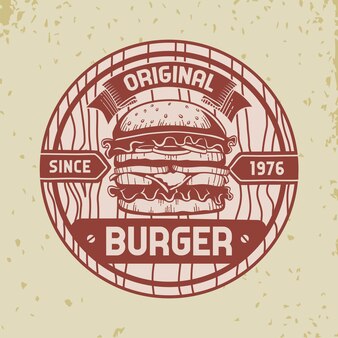 刻まれた木のベクトルデザインのハンバーガーのロゴ