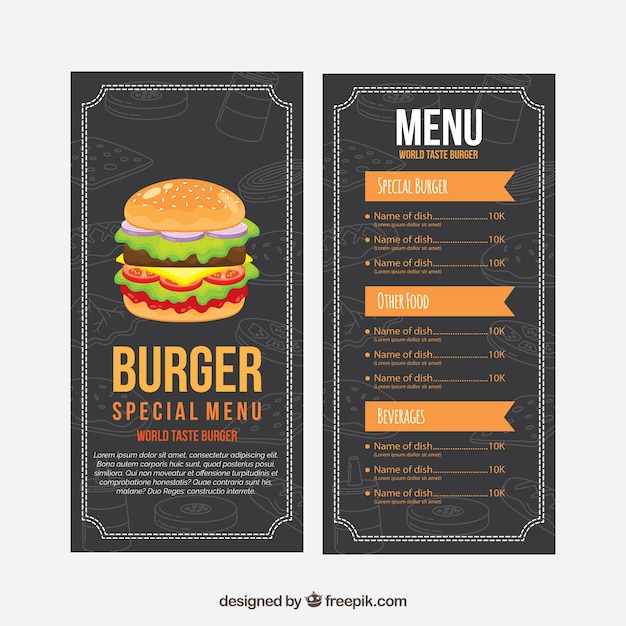 Free vector burger menu template with orange elements