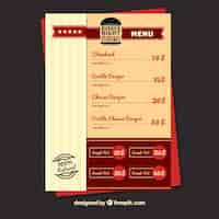 Vettore gratuito modello di menu burger con elementi rossi