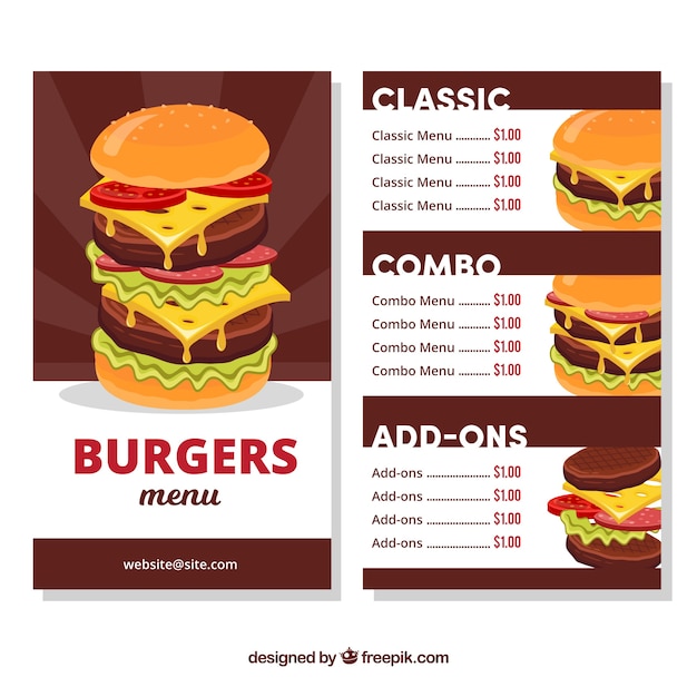 Vettore gratuito modello di menu burger