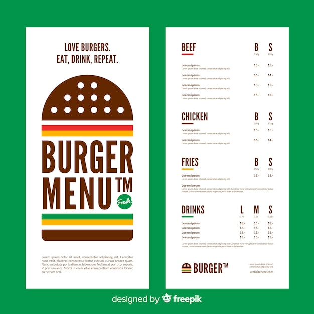 Vettore gratuito modello di menu burger