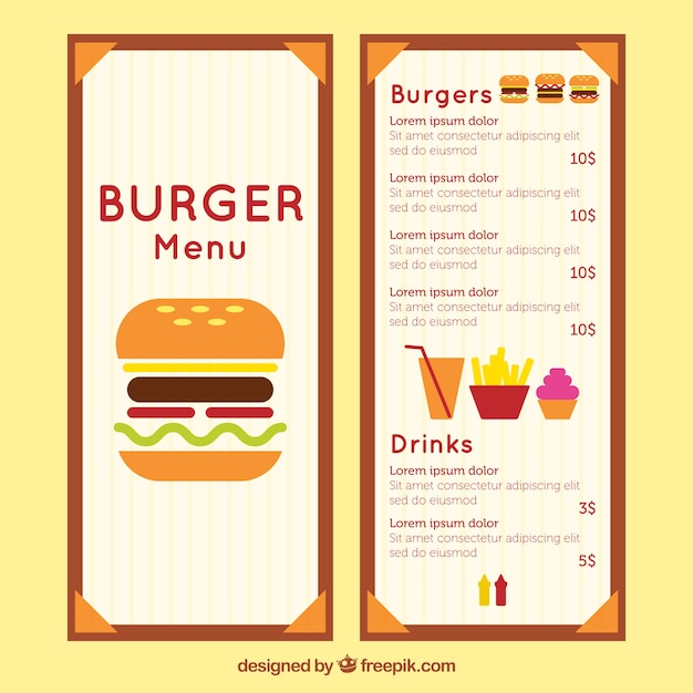 Burger menu with yellow background