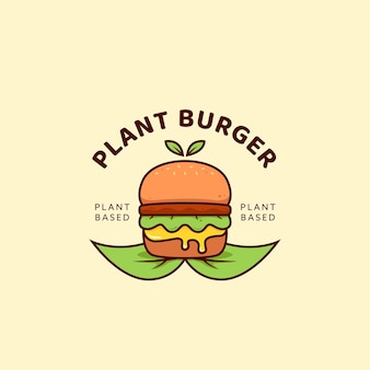 ハンバーガー​植物​ハンバーガー​の​花​の​ロゴ​、​植物​ベース​の​ベジ​タリアンビーガンハンバーガーロゴアイコンイラスト