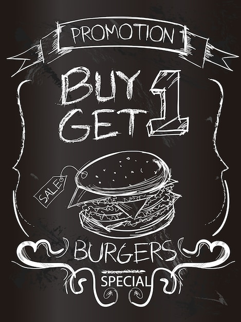 Free vector burger promotion on chalk board
