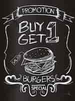 Free vector burger promotion on chalk board