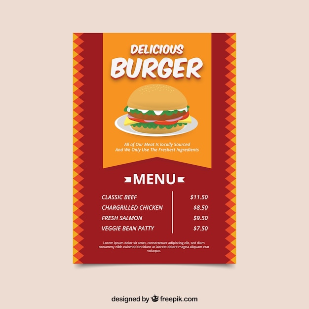 Free vector burger shop menu template