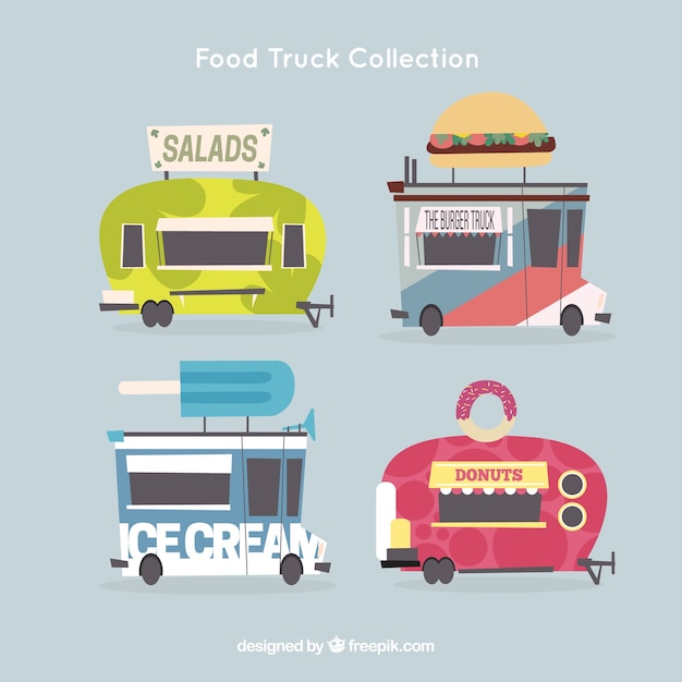 Free vector burger truck and others flat trucks