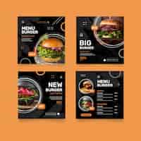 Vettore gratuito post di instagram del ristorante di hamburger