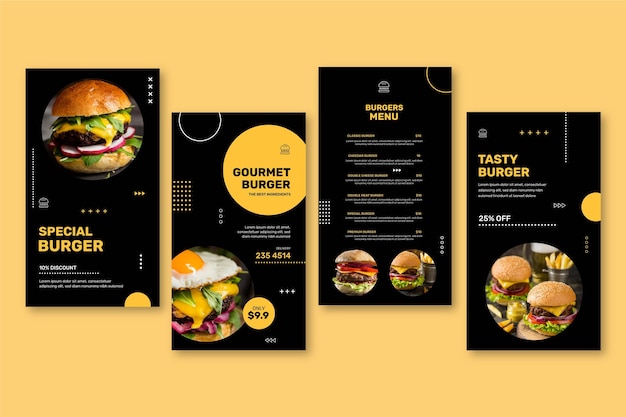 Free vector burgers restaurant instagram stories collection