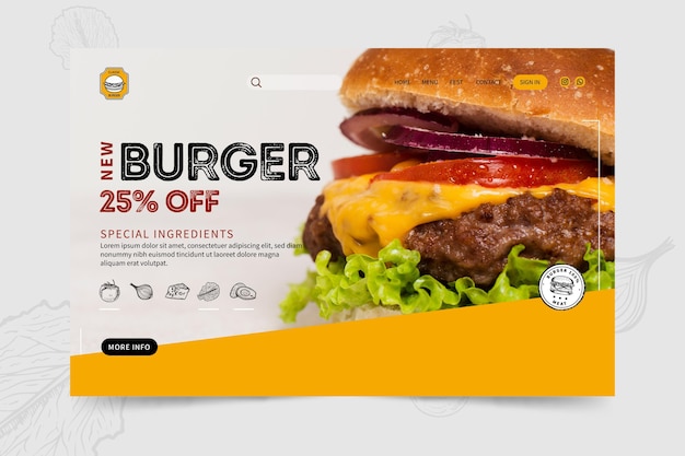 Vettore gratuito modello di pagina di destinazione del ristorante di hamburger