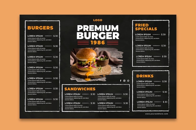 Free vector burgers restaurant menu template